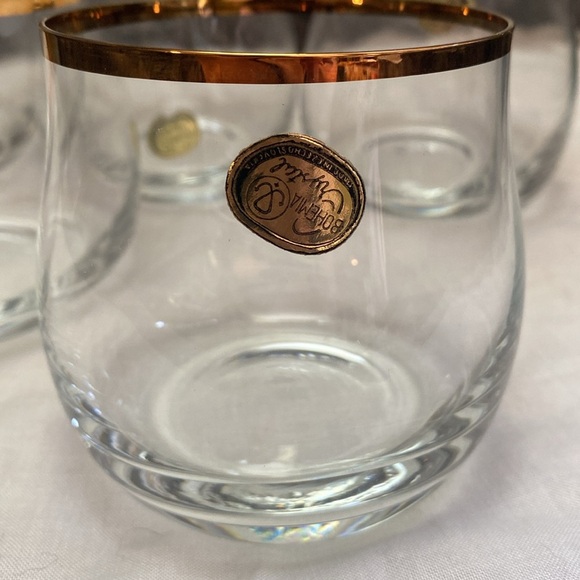 1980 Bohemiam Crysalex Geneva Old Fashion Gold Rim. Whiskey Low Ball Glasses - Picture 7 of 16